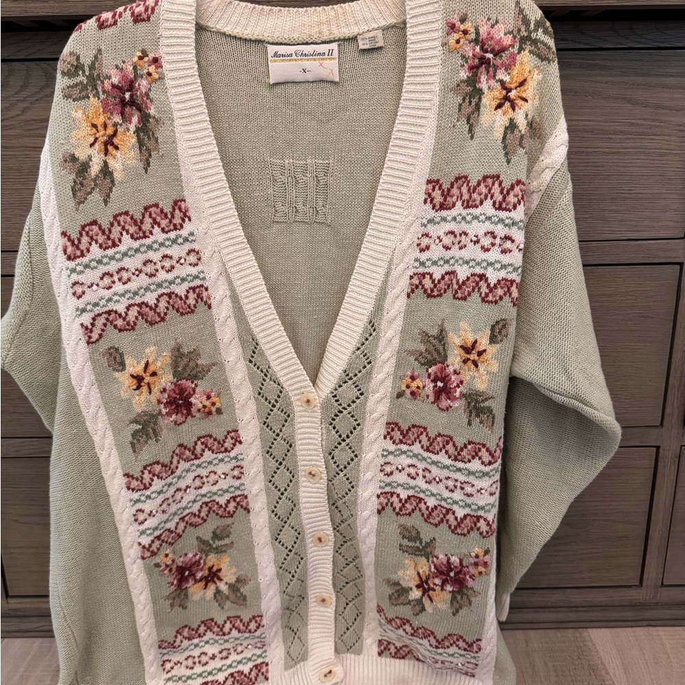 Marisa Christina vintage XL Floral Knit Cardigan Sweater. - Picture 2 of 7